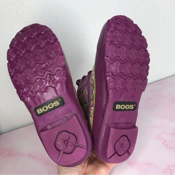 Bogs boots ankle rainboots Charlot purple floral waterproof size 2 little girl - Picture 7 of 14